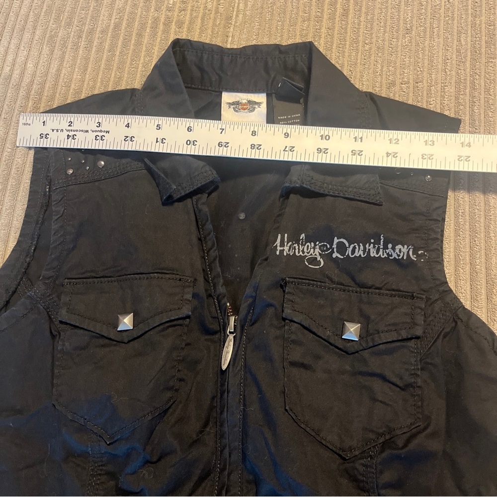 Harley Davidson Women’s Black Biker  Casual Cotton Vest Size M Cute Form Fit - Picture 5 of 14